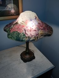 Tiffany Style Reverse Painted Floral Lamp - Lights Up Beautifully