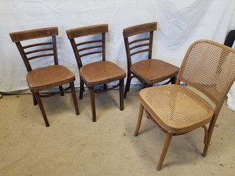Vintage Ladder Back Wood Side Chairs And 1 Bentwood Cane Webbing Chair