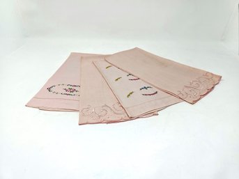 Four Pink Linen Fingertip Towels