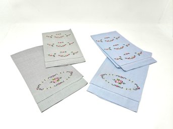 Four Embroidered Linen Fingertip Towels