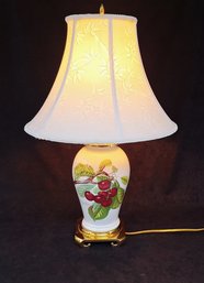 PORTMEIRION BOTANIC GARDEN CHERRYS PORCELAIN TABLE LAMP WITH SILK SHADE