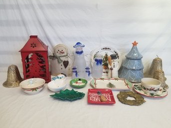 Lovely Selection Of Christmas Decor: Snowmen, Angels, Spode Platter, Lenox Bowl Candle Holders & More