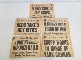 Vintage WWII 1944 & 1945 Daily News & Daily Mirror Newspapers