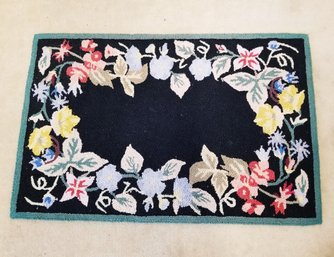 Vintage Claire Murray Hooked Wool Rug Black With Beautiful Spring Flowers