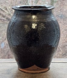American Finely Potted Russet Brown And Black-glazed Ovoid Jar, 19th Century