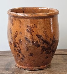 American Manganese Splotch-Decorated Glazed Redware Ovoid Jar, First Half 19th Century