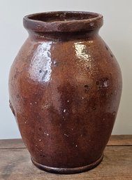 American Glazed Redware Bulbous Pot, 19th Century
