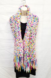 Lovely Colorful Handmade One Of A Kind Crocheted Shawl With Fringe