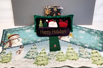Adorable Selection Of Holiday Table Runner, Placemats, Tablecloth  And Throw Pillows