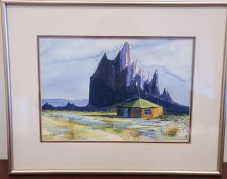 Framed Watercolor Painting Signed Flaherty Of Art-Mountain Landscape