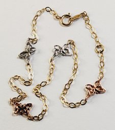 10k  3 Tone Gold  Chain Link Butterfly Anklet Length: 10 In
