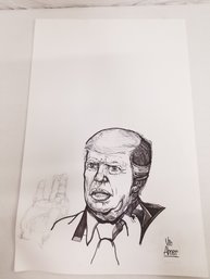 Vincent M. Abner Sr. Trump Art Hatching Sketch In Ink & Marker   11x17 -Lot # 417