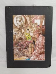 Vincent M. Abner Sr. Art Hatching Sketch In Ink & Marker   15x20 -Lot # 432 Featured The Sentinel Newspaper