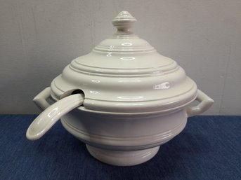 White Ceramic Soup Tureen And Ladle Made In Italy
