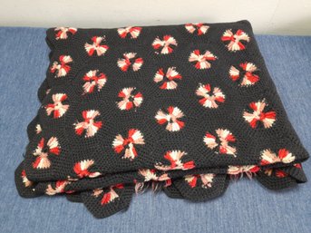 Hand Knitted Blanket 64x38- Black Background