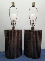 High End Pair Of Ribbed Table Lamps