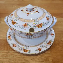 Royal Worcester Chamberlain Orange Tureen & Lid With Underplate