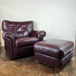 Armchair And Ottoman Burgundy Leather