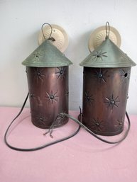 Pair Of Tin Lanterns Made In Mexico