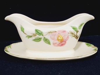Vintage Franciscan Desert Rose Earthenware Gravy Boat With Attached Underplate