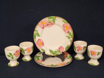 Vintage Franciscan Desert Rose Earthenware Egg Cups & Two 8' Salad Plates