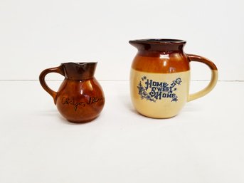 Pair Of Small Collectible Glazed Stoneware Pitchers