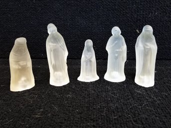 Miniature Frosted Glass Nativity Figurines - Virgin Mary, Joseph & The 3 Wisemen