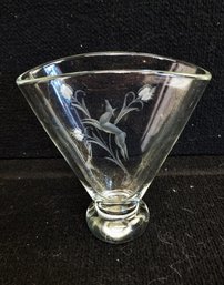 Vintage Art Deco Etched Glass Fan Vase...etched With Deer And Thistles