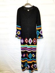 Vintage V-neck Hippie Boho Crocheted Wool Dress Size 10