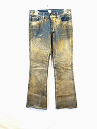 Denim Gold Dust Coated Boot Cut Denim Jeans By Cache Size 6