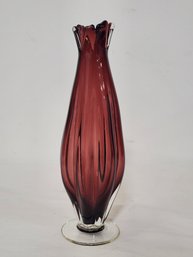 Lovely Swung Glass Bud Vase Purple Amethyst W/ Fingers & Pedestal