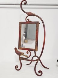 Vintage Wrought Metal Table Mirror With Figural Bird Accent