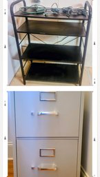 Two Drawer Hun Metal Filing Cabinet & 4 Adjustable Laminated Shelves Plus Ves