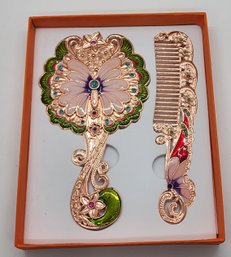 Brand New Butterfly Comb & Mirror Set