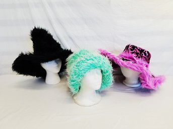 Set Of 3 Colorful Faux Fur Costume Hats OS