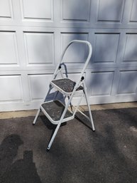 Small Step Stool.  White With Grip Tape Steps.   - - - - - -- - - - - - - - - - - - - - - - - Loc: Garage Wall