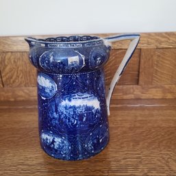 Rowland Marsellus Historical Pottery Pitcher- Blue & White