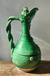 Green-Glazed Redware Relief-Decorated Pitcher