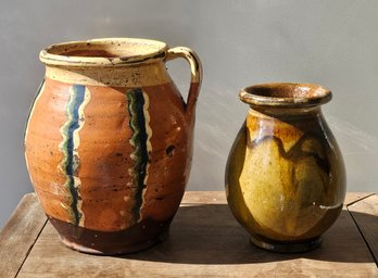 Two Glazed And Decorated Bulbous Jars
