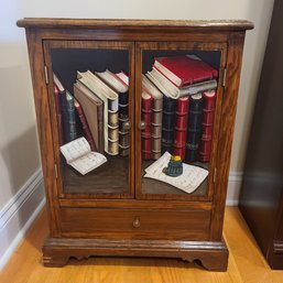 Hand Painted Library Motif Two Door Cabinet Can Be Used As An End Table As Well