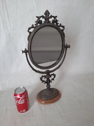 Silver Plate Victorian Mirror With Stone Base