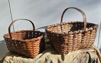 Two Woven Splint Handled Baskets