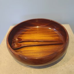 Extra Large Wooden Salad Bowl With Serving Utensils