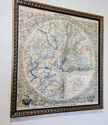 Vintage Print By GW & JH Colton Of 'Map Of The Country 33 Miles Around The City Of New York' Nicely Framed