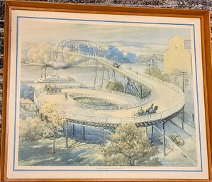Vintage Framed Painting 'print Of  'The Old Spiral Bridge At Hastings' By Edward Brewer 1948