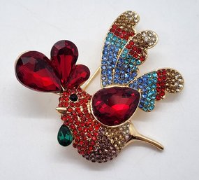 Multi-Color Austrian Crystal & Glass Bird Brooch