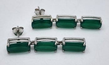 Green Onyx Dangle Earrings In Platinum Over Sterling