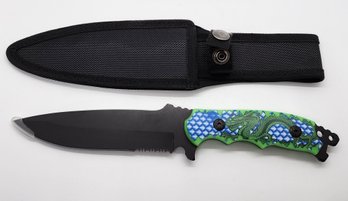 Dragon Printed Pattern, Non Folding Knife With Stainless Steel Blade & Sheath