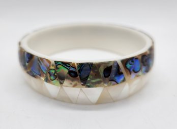 Handcrafted, Mother Of Pearl & Abalone Shell Bangle Bracelet