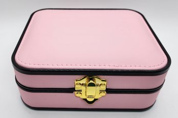 Pink Faux Leather Travel Jewelry Box With Lock